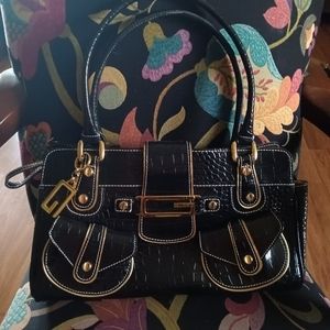 GUESS Women's Black Alligator Print Purse